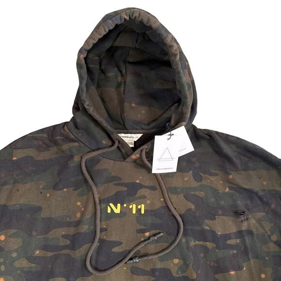 Eleven Paris Men's Acid Green Camo Distressed Hoodie Sweatshirt Size M $170 - Picture 4 of 12